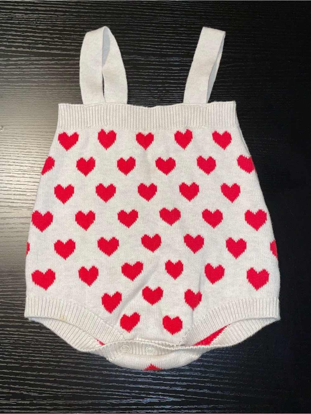 Cat & Jack White Knit Baby Romper with Red Hearts